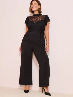 Noir - Combinaison Friends Like These en dentelle Scuba Mix à manches volantées