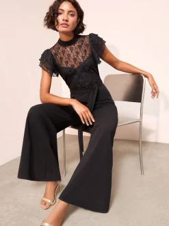 Noir - Combinaison Friends Like These en dentelle Scuba Mix à manches volantées