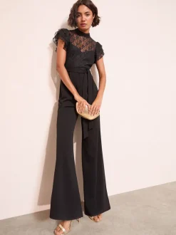 Noir - Combinaison Friends Like These en dentelle Scuba Mix à manches volantées