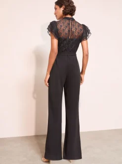 Noir - Combinaison Friends Like These en dentelle Scuba Mix à manches volantées