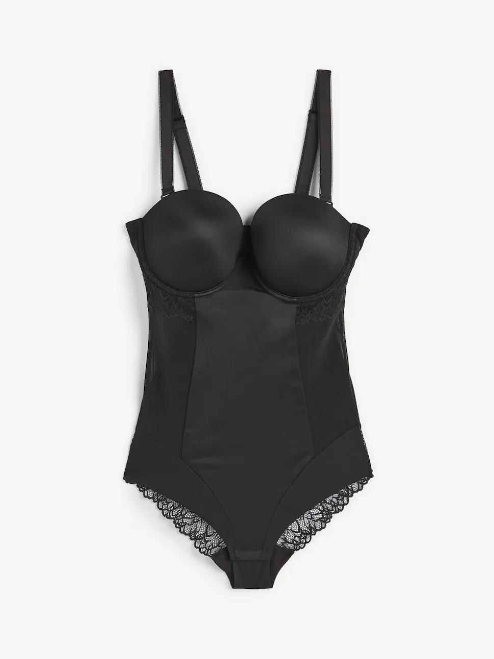 Noir - Corps en dentelle légèrement rembourré avec contrôle du ventre ferme DD+