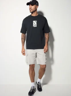 Noir - Coupe ample - T-shirt imprimé graphique surf japonais