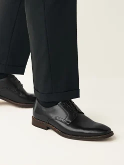 Noir - Coupe classique - Chaussures Derbies en cuir à semelle contrastante