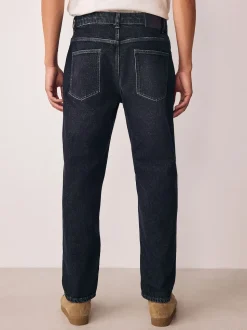 Noir - Coupe fuselée régulière - délavé vintage Denim Jeans