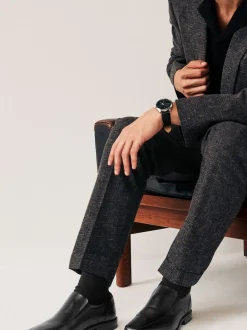 Noir - Coupe large - Chaussures à enfiler avec panneau en cuir