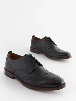 Noir - Coupe large - Chaussures Brogue en cuir à semelle contrastante