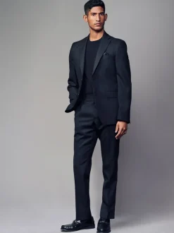 Noir - Coupe sur mesure - Veste de costume texturée en laine Blend