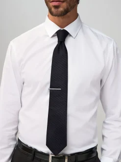 Noir - Cravate texturée avec pince à cravate