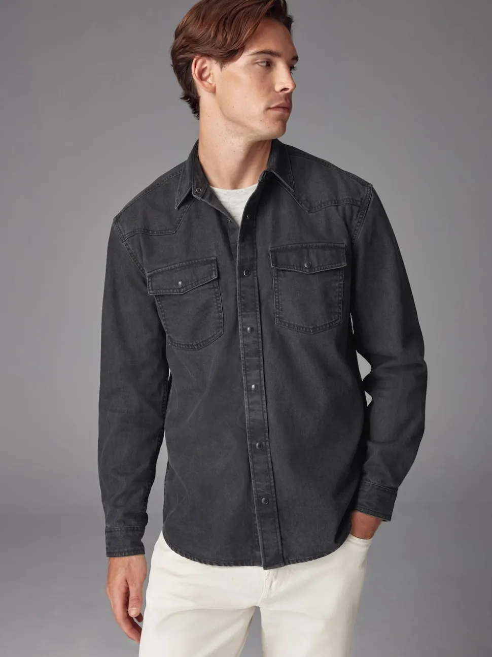 Noir - Denim Western 100% Cotton Manches longues Chemises