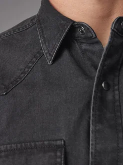 Noir - Denim Western 100% Cotton Manches longues Chemises