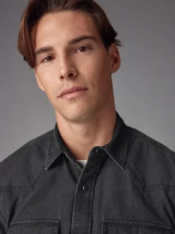 Noir - Denim Western 100% Cotton Manches longues Chemises