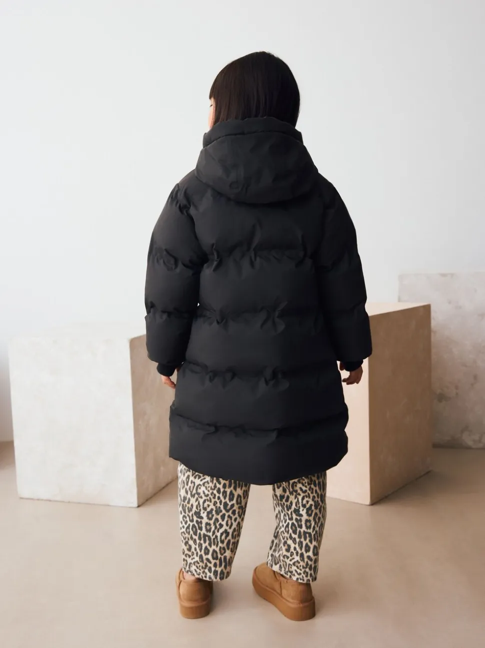 Noir - Doudoune imperméable doublée de fausse fourrure (3-16ans)