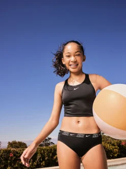 Noir - Ensemble bikini mi-long à dos croisé avec bande Nike logo