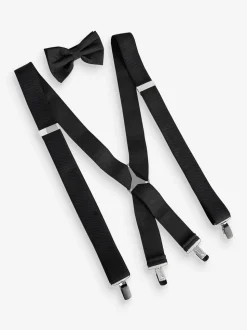 Noir - Ensemble bretelles larges et nœud papillon