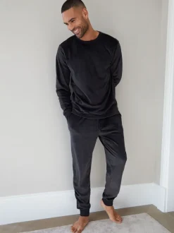 Noir - Ensemble de vêtements de détente en velours Soft Touch de Threadbare
