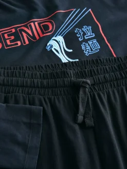 Noir - Ensemble pyjama graphique en jersey à manches longues