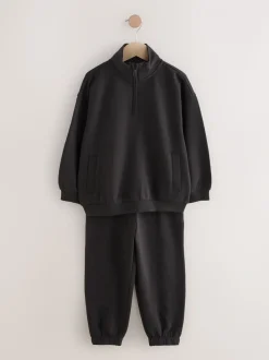 Noir - Ensemble sweat et jogging en coton riche à col cheminée (3-16ans)