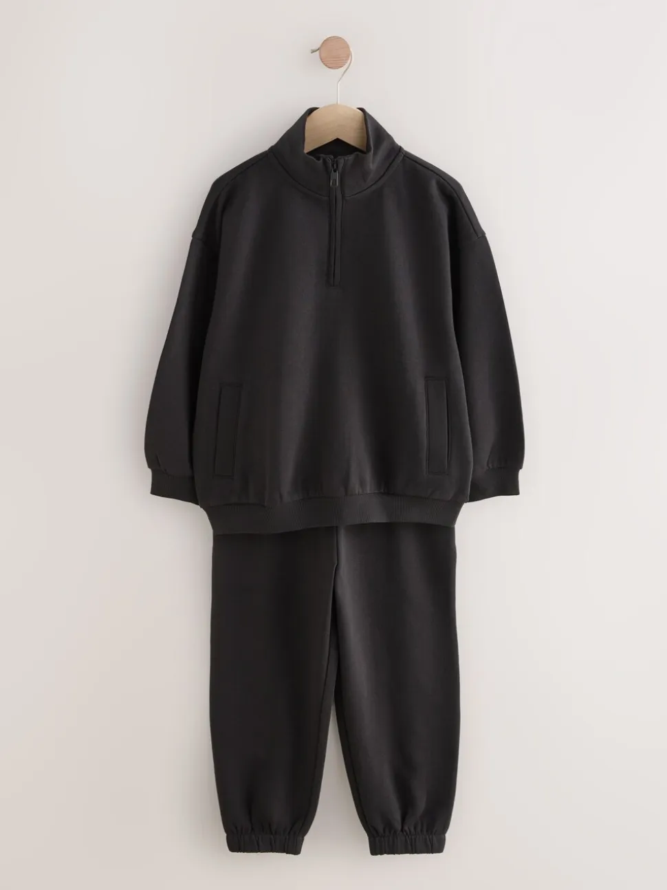 Noir - Ensemble sweat et jogging en coton riche à col cheminée (3-16ans)