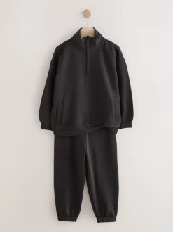 Noir - Ensemble sweat et jogging en coton riche à col cheminée (3-16ans)