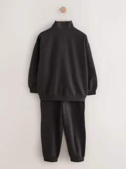 Noir - Ensemble sweat et jogging en coton riche à col cheminée (3-16ans)