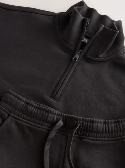 Noir - Ensemble sweat et jogging en coton riche à col cheminée (3-16ans)