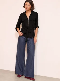 Noir - Friends Like These chemise de style utilitaire à nouer à la taille