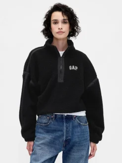 Noir - Gap Polaire raccourcie oversize en sherpa à demi-fermeture éclair