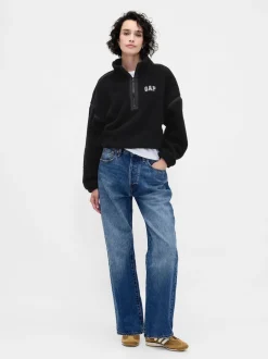 Noir - Gap Polaire raccourcie oversize en sherpa à demi-fermeture éclair