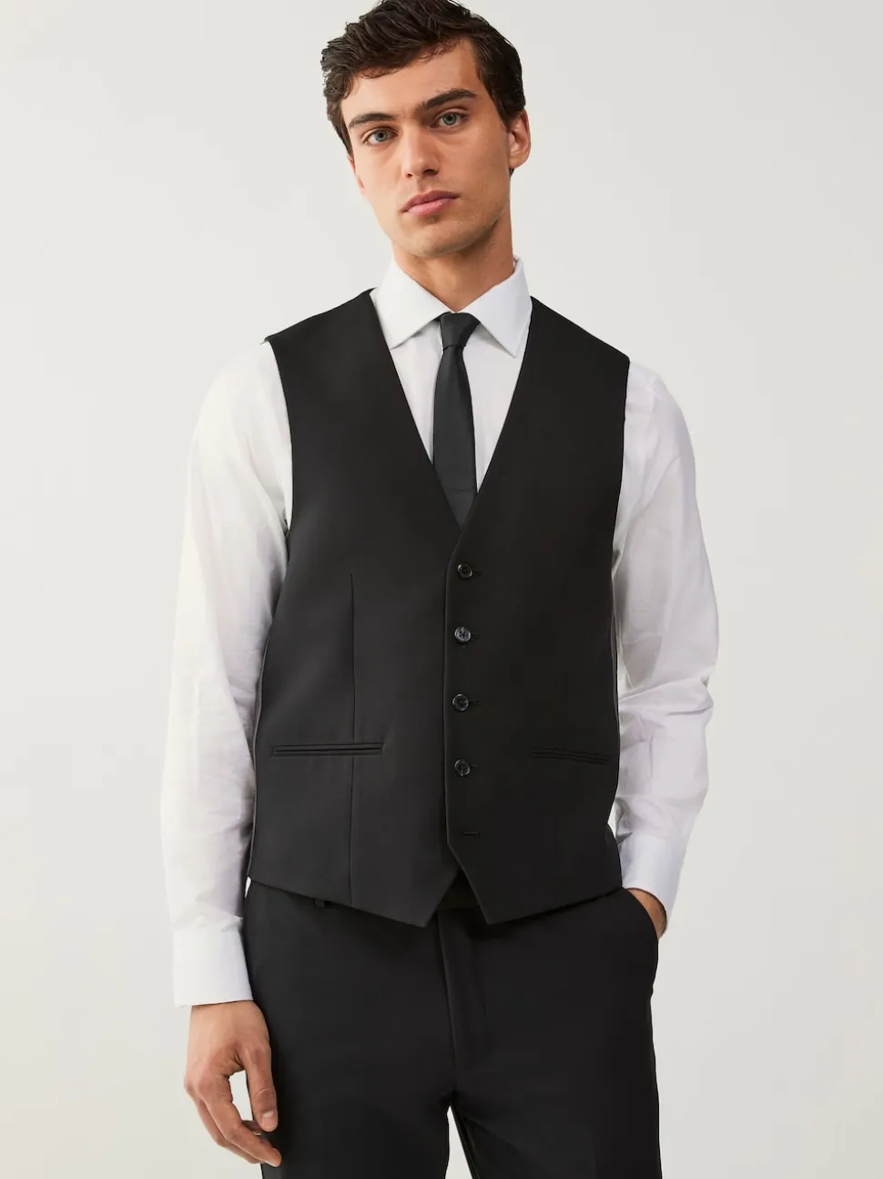 Noir - Gilet de costume essentiel à coupe régulière