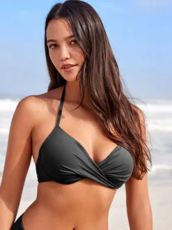 Noir - Haut de bikini rembourré plongeant avec armatures rembourré