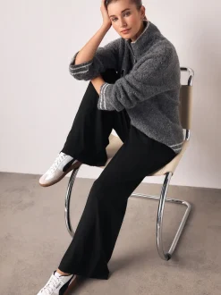 Noir - Joggings à jambe large en jersey