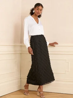 Noir - Jupe mi-longue Love & Roses 3D fleurie