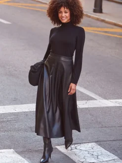 Noir - Jupe Sosandar Midaxi en similicuir