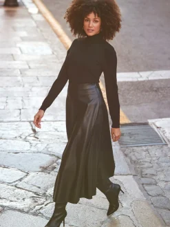 Noir - Jupe Sosandar Midaxi en similicuir