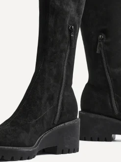 Noir - Linzi Bottes hautes Kortina marron en daim avec talon compensé