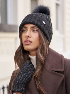 Noir - Lipsy Chapeau à pompon côtelé scintillant