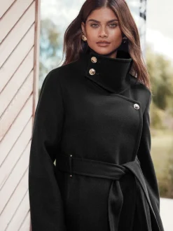 Noir - Lipsy Manteau asymétrique à col cheminée ceinturé