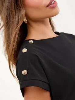 Noir - Lipsy Mini robe droite à ceinture boutonnée militaire