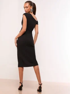 Noir - Lipsy Robe mi-longue à taille froncée et à épaules découvertes