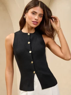 Noir - Lipsy veste longue sans manches en maille