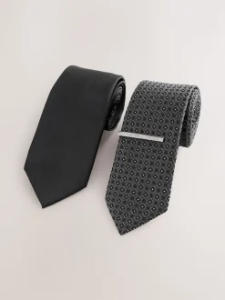 Noir - Lot de 2 cravates clip texturées