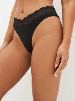 Noir - Lot de 4 culottes en coton et dentelle