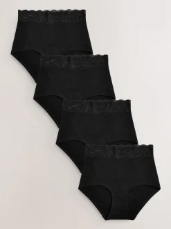 Noir - Lot de 4 culottes en coton et dentelle