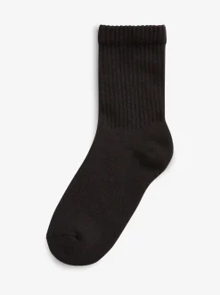 Noir - Lot de 5 paires de chaussettes côtelées en coton majoritaire à semelle intérieure rembourrée