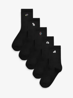 Noir - Lot de 5 paires de socquettes brodées licorne