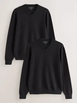 Noir - Lot de 2 pulls à col en V doux au toucher coupe classique