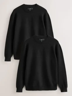 Noir - Lot de 2 pulls col rond doux au toucher coupe classique