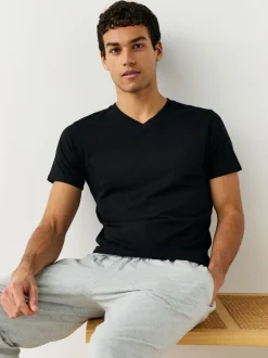 Noir - Lot de 5 T-shirts Col en V 100% Coton Coupe ajustée