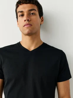 Noir - Lot de 5 T-shirts Col en V 100% Coton Coupe ajustée