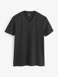 Noir - Lot de 5 T-shirts Col en V 100% Coton Coupe ajustée